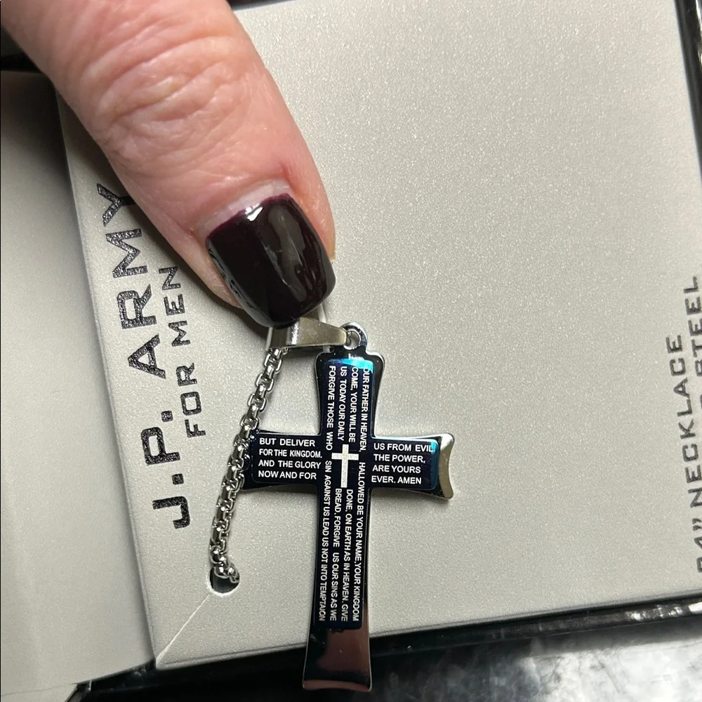 J.P. Army Men's Jewelry Stainless Steel 24 Inch Link Cross Pendant Necklace